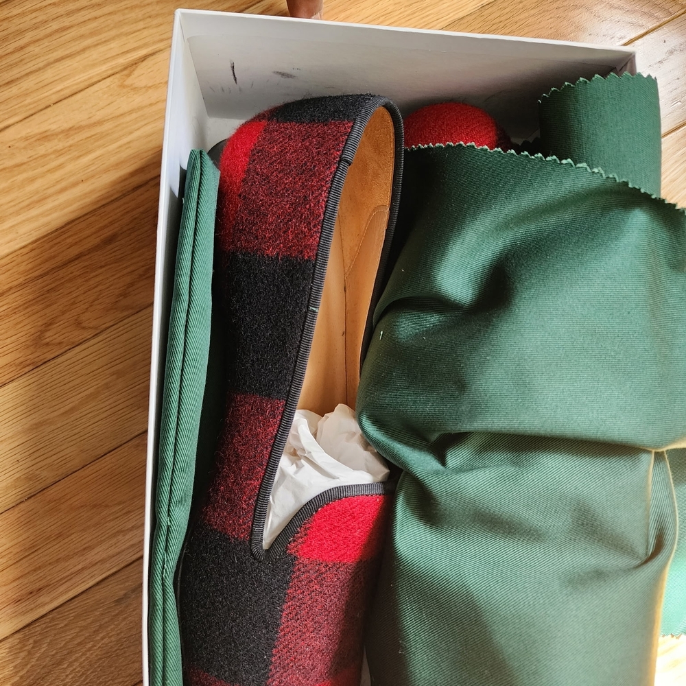 Stubbs & Wootton Red and Black Plaid Wool Slip-On Loafers - Picture 4 of 8